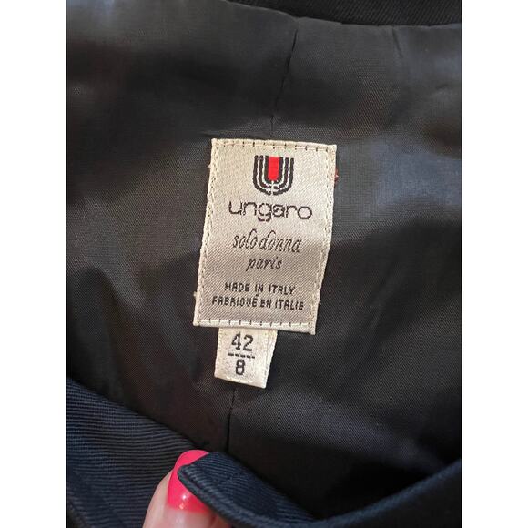 VTG Ungaro Solo Donna Italy Navy Blue Swing Jacket, 100% Wool, 42 USA 8 - Picture 6 of 8